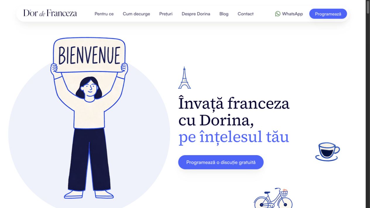 Captură a website-ului Dor de Franceză, realizat de ArtioMotion