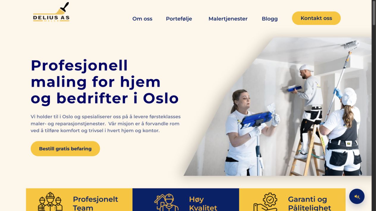 Captură a website-ului Maler Delius AS, realizat de ArtioMotion